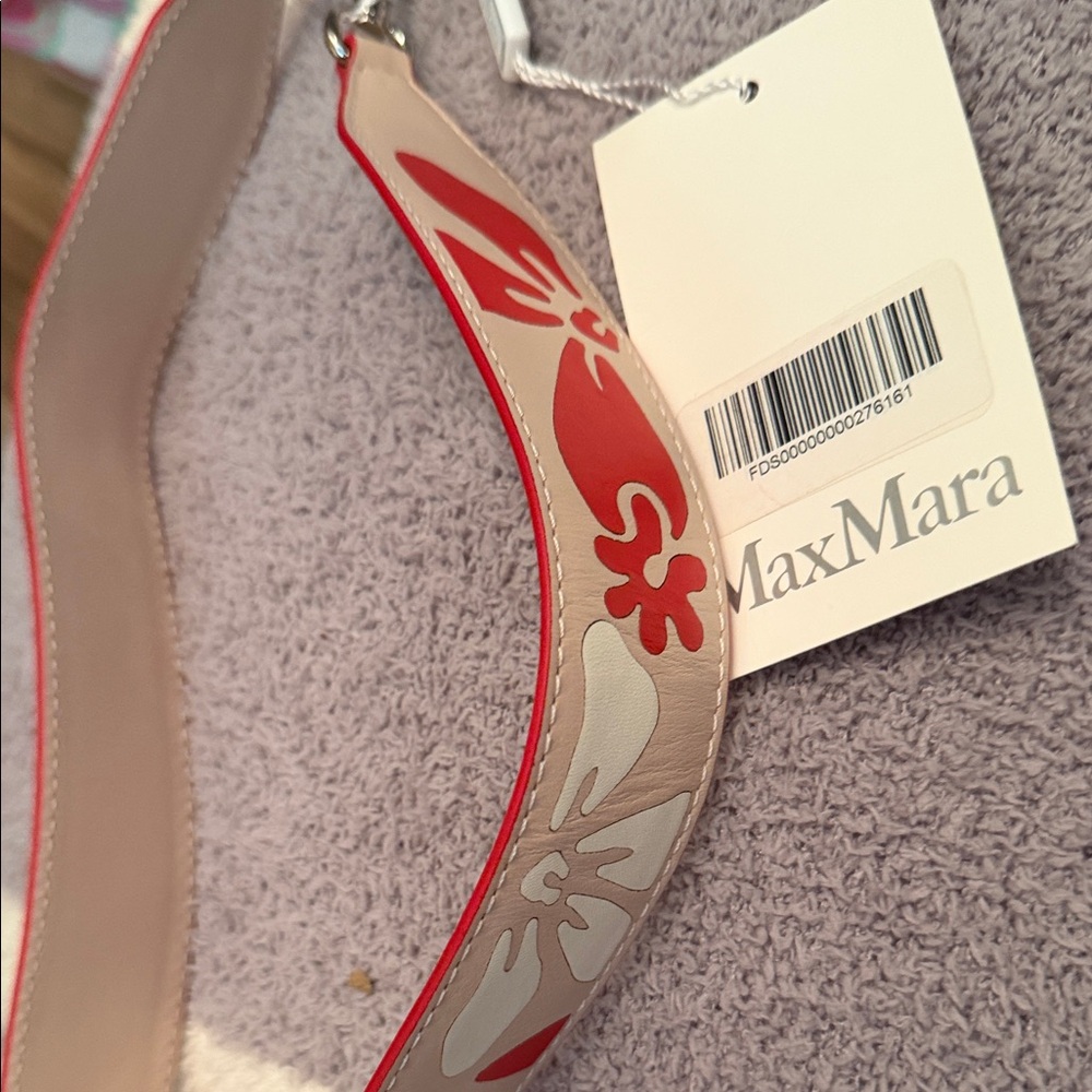 MaxMara Beige and Red Floral Leather Hibiscus purse Strap